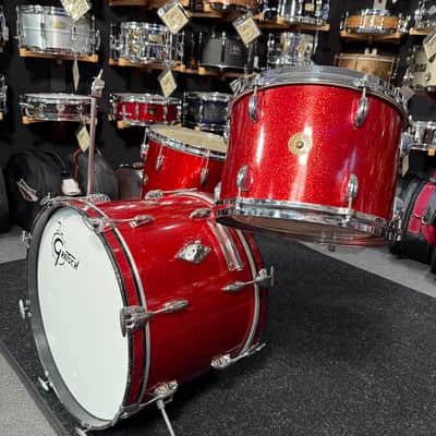 Vintage 60's Gretsch Round Badge 3-Piece 13/16/20 Drum Kit Set in Red Sparkle with Cases (Rm4) image 10