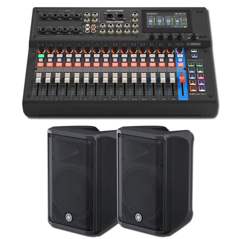 Yamaha MGX16V B 22-Channel Digital Mixing Console with HDMI-USB Video Interface and Pair of DBR10 10-Inch 700W Powered Speakers image 1