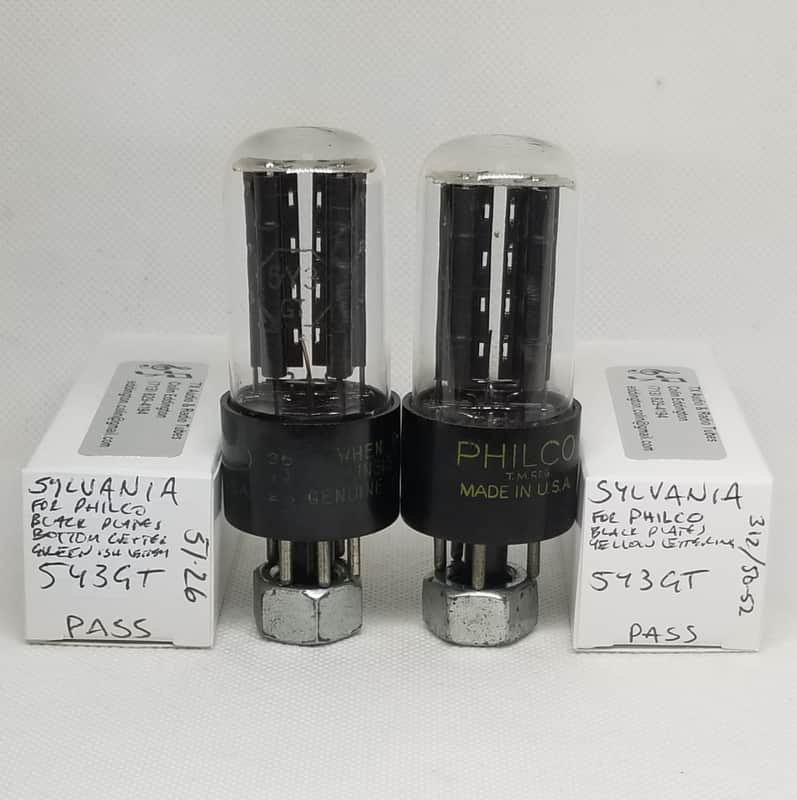 Sylvania Made For PhilCo 5Y3GT Early 50s Black Plate Rectifier Matched Pair NOS image 1
