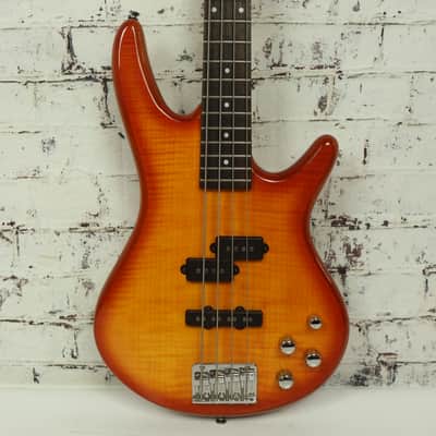 2010 Ibanez GIO GSR200FM 4-String Active Electric Bass Flamed Maple Amber Burst image 2