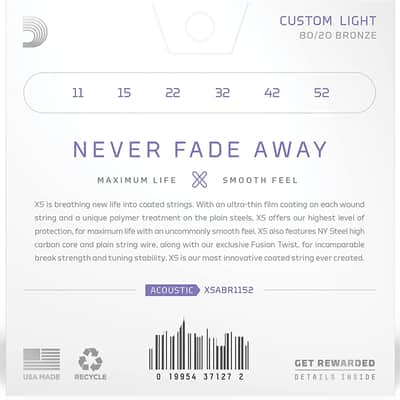 D'Addario XSABR1152 XS 80/20 Bronze Coated Acoustic Guitar Strings - Custom Light (11-52) 2020s - Standard image 2
