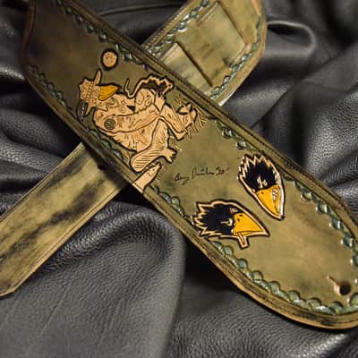 Guitar Leather strap 3.5" Black Crowes this is custom but will show anything can go on a strap image 18