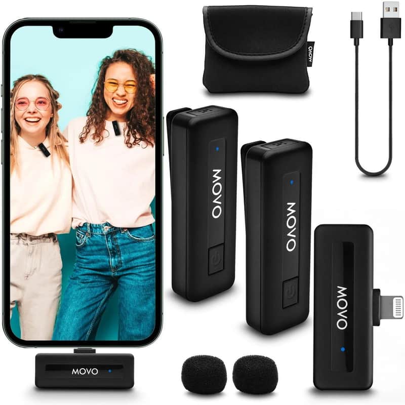Movo Photo Wireless-Mini-DI-DUO Ultra-Compact Microphone System with 2x Omnidirectional Lavalier Mic for Apple iPhone image 1