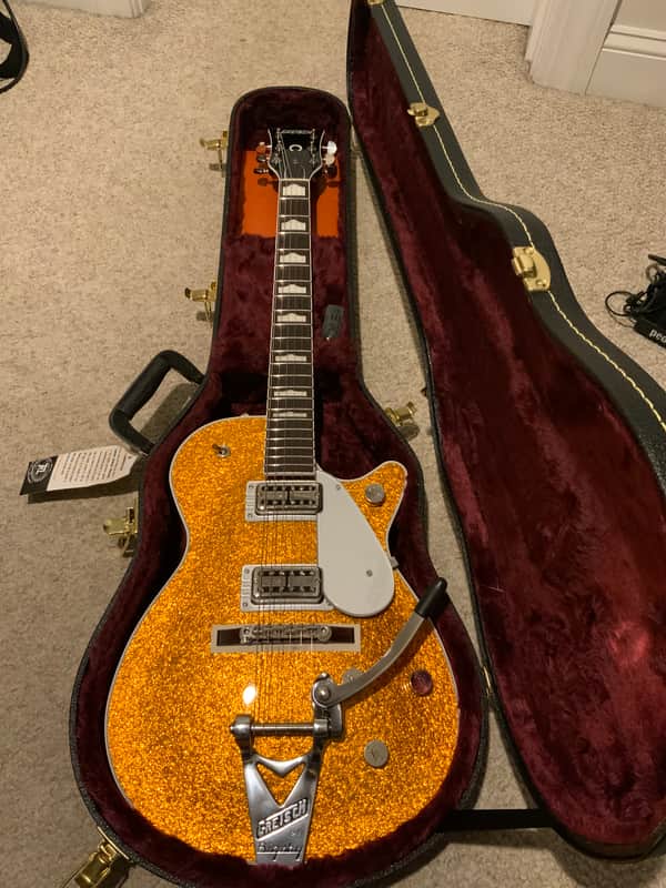 Gretsch G6129T-89 Vintage Select '89 Sparkle Jet with Gretsch Hardshell Case and all Case Candy 2025 Model in Gold Sparkle