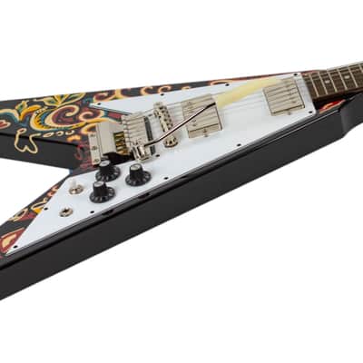 New Epiphone Inspired by Gibson Jimi Hendrix Lovedrops Flying V Ebony w/Hendrix Psychedelic Graphics #24101522797 image 2