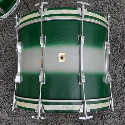 1990's Ludwig Green/Silver Duco 2PC Mach Lug Drum Set (20"x14" BD + 14"x12" FT) image 10