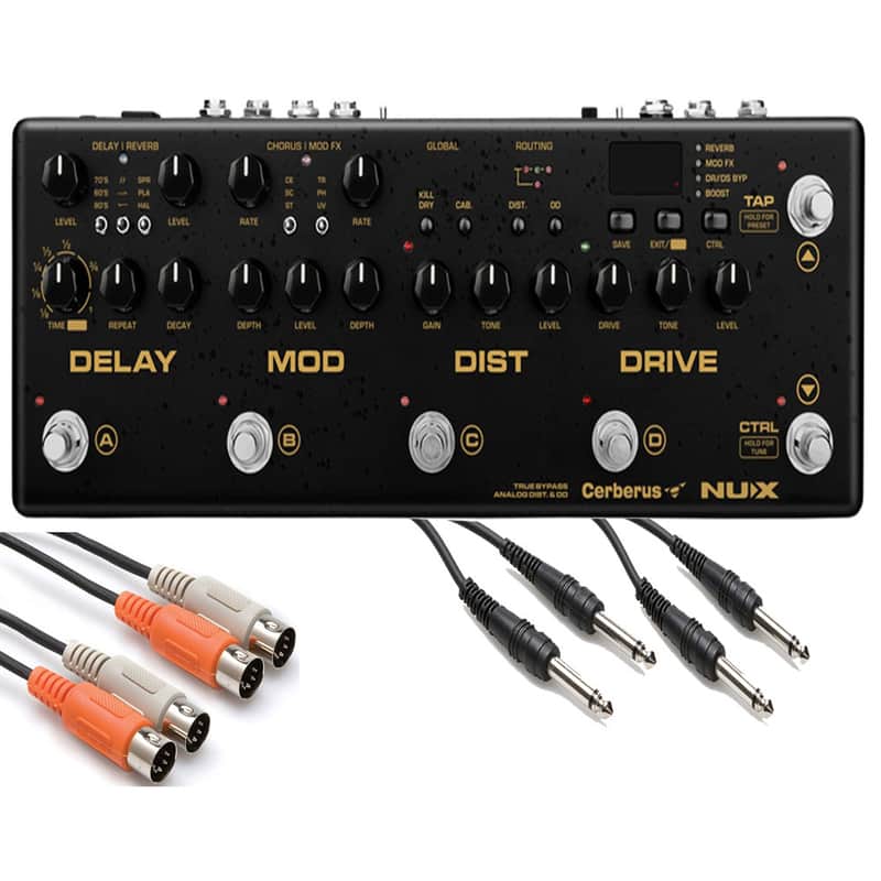 Nux Cerberus Integrated Guitar Effects Pedal Controller w/ MIDI 1/4" TS Cables image 1