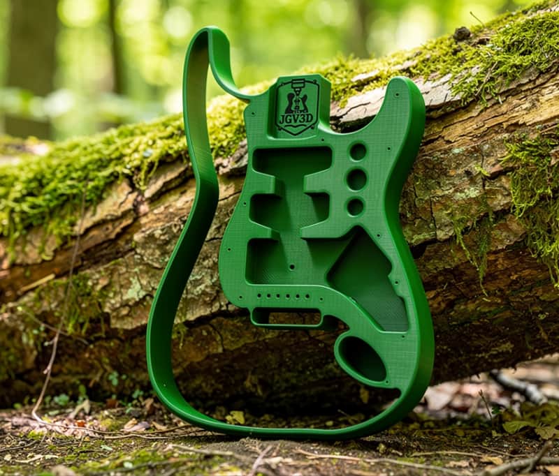 JGV3D | 3D Printed S-Style Guitar Body | One-Piece PLA+ | Fully Routed SSH | Right Handed | Green | Fully Hollow image 1