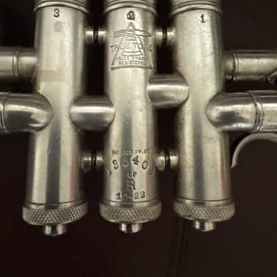 Buescher Symphony Model 10-22R (1923) Bb and A trumpet SN 136409 (silver plated) (gold wash bell) image 15