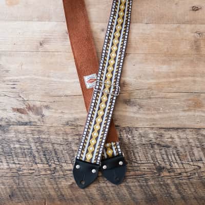 Vintage Black & Gold 60s/70s Hippie Guitar Strap / Real Suede Backing / Handmade in the UK image 2
