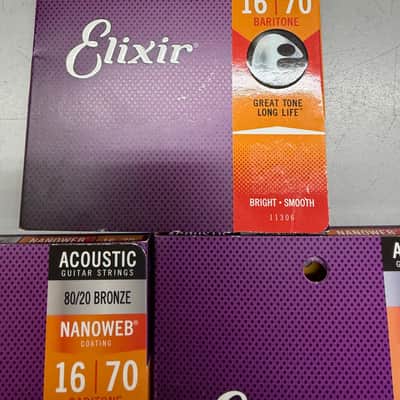 3 Sets Elixir 11306 Nanoweb Nickel Plated Steel Baritone Acoustic Guitar Strings (16-70) 2010s - Standard image 2