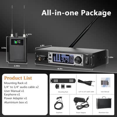 Wireless Stereo/Mono in-Ear Monitor System,Rackmount,900MHz,164Ft,Professional Wireless Stage Return for Private Stage Performances image 2