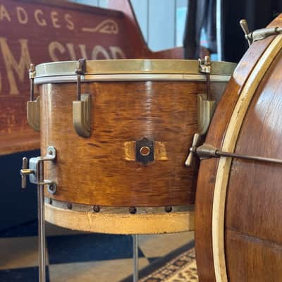 VINTAGE 1940's Leedy Trap Kit in Natural Mahogany - 14x28, 7x11, 9x13 image 18