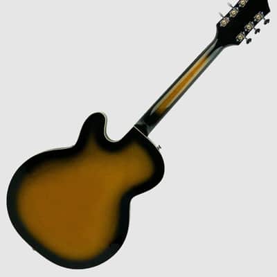 Silvertone Cutaway Semi-Hollow Electric Guitar w/ Trapeze Tailpiece Tobacco Sunburst image 5