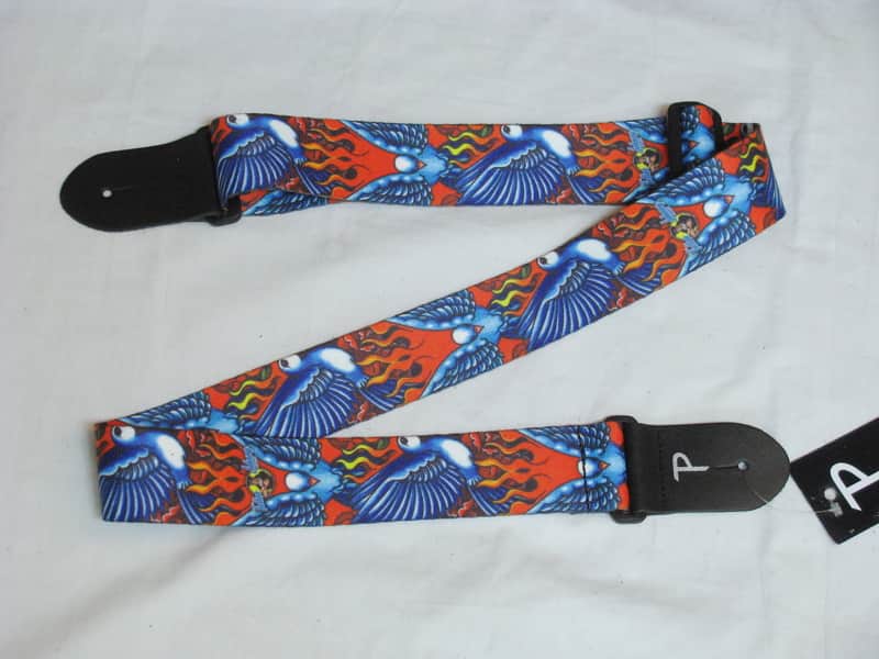 PERRI's Tattoo Johnny DOVES and FLAMES polyester Guitar strap - NEW image 1