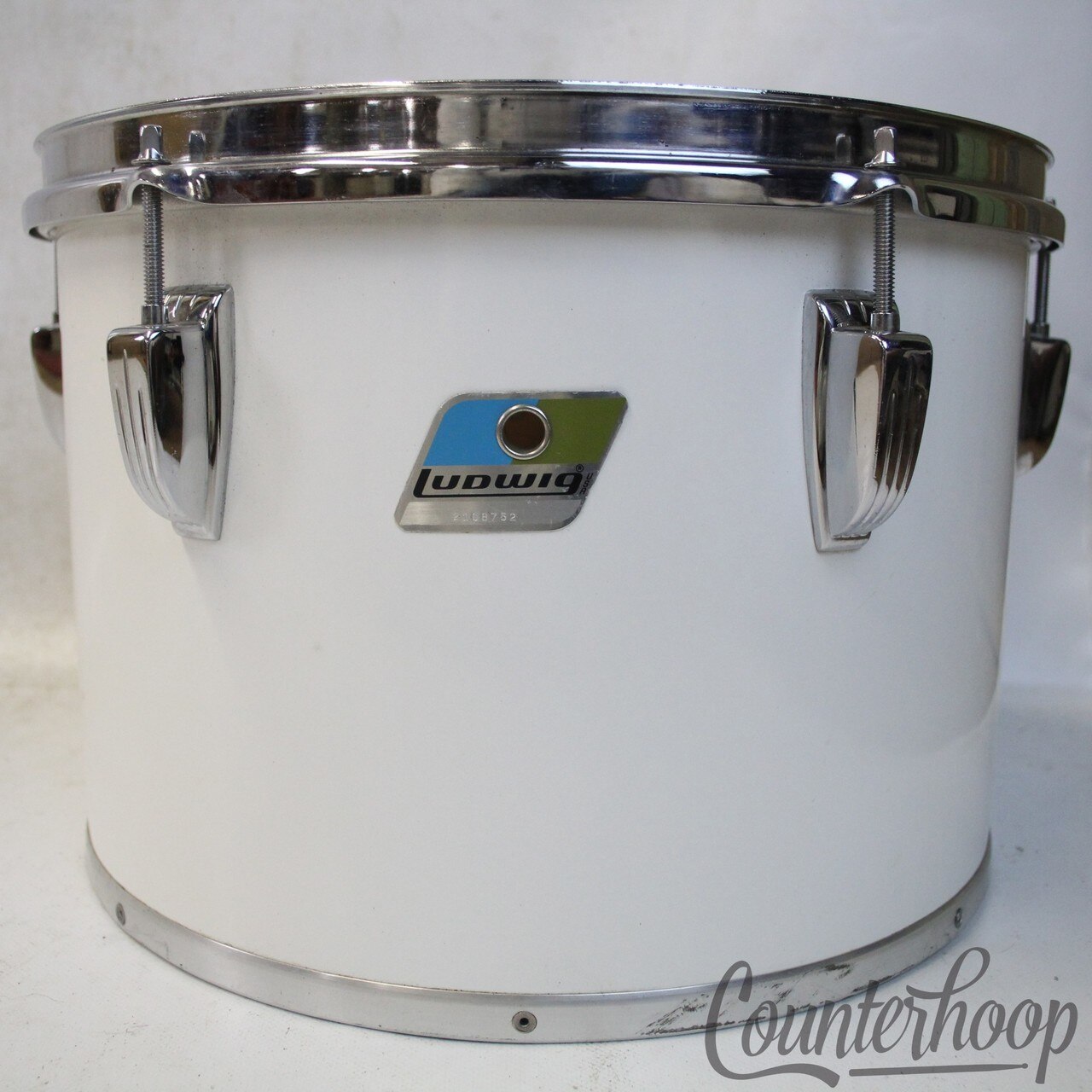 Ludwig 13x9"White Cortex Concert Tom Drum Blue/Olive 6Ply Maple USA Vintage 80s — main photograph