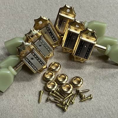 Epiphone- Vintage Style tuners, 3x3, Gold w/pearloid buttons image 3