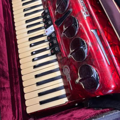 Parrot Polifonico 120 Bass 41 Treble Accordion inc Case - Pearl Red image 1