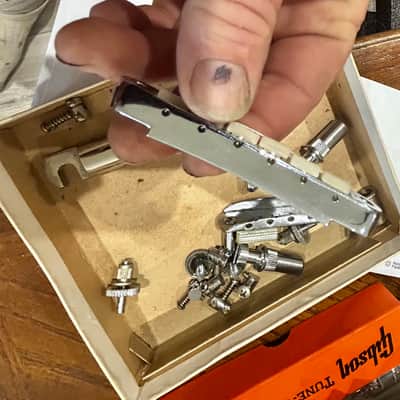 Vintage Gibson Bridge and hardware set up with stop bar and everything you see in the box 1960’s - Nickel image 3