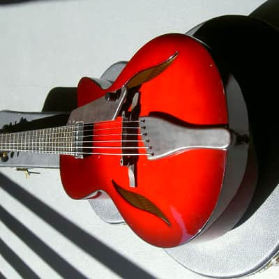 2017 Peerless 12" Serena carved spruce archtop, light travel/ parlor size guitar. Ruby Sunburst, image 16