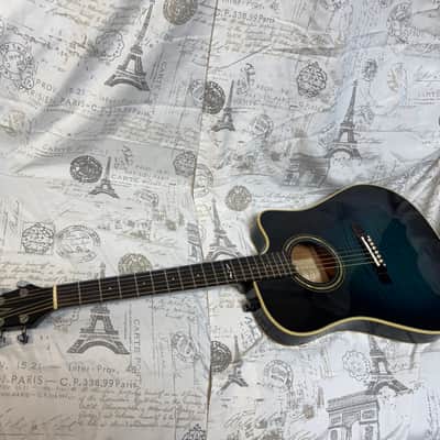 1980’s Alvarez 5081N Thin Body Dreadnaught Acoustic Electric in Blue Burst Flame image 9