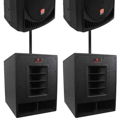 (2) Rockville RPG15 15" Powered 1000W DJ/PA Speakers+(2) 15" Subwoofers+Poles image 1