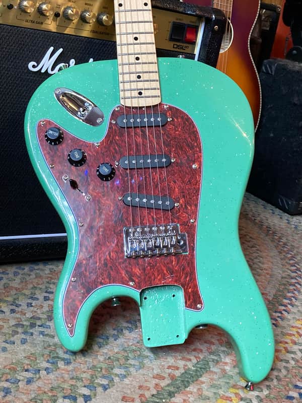 Flipped Backwards Upside Down S Style Guitar  Sea Foam Green Sparkle image 1