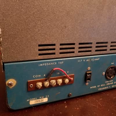 Bell PM-33 Pacemaker Mono 33 Watt Tube PA Amp dual 6L6GB 1959 - Blue, Beige, Textured Grey image 14