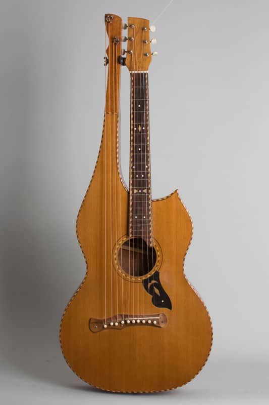 Knutsen 10 String Harp Guitar, c. 1915, black gig bag case. image 1