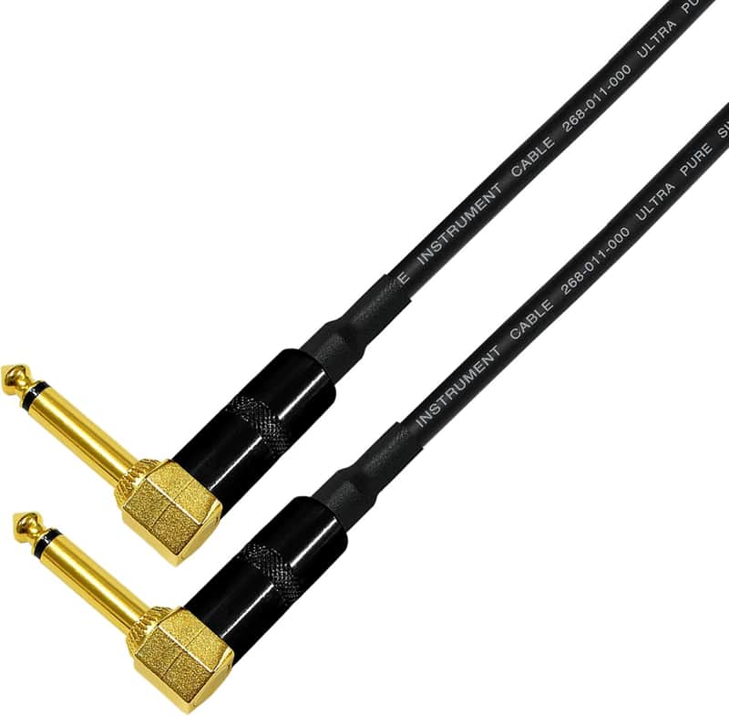 3 Units - 60 CM - Van Damme Pro Grade Classic XKE - Premium, Ultra-Flexible Multi-Shielded Guitar Bass Instrument Effects Pedal Patch Cable w/Eminence R/Angled Gold ¼ inch TS Plugs & Staggered Boots image 1