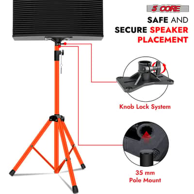 5 Core Speaker Stand Pair Height Adjustable PA DJ Tripod Studio Monitor Stands w 35mm Insert image 3