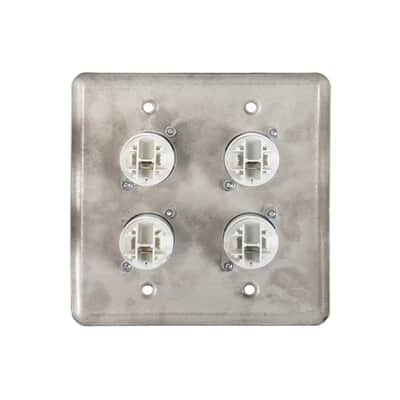 4 OSP Q-4-4PCB Stainless Steel Quad Wall Plate with 4 Powercon B Grey Connectors image 3