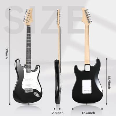 Electric Guitar, 39 Inch Solid Full-size Electric Guitar S-S-S Pickups Starter Kit Includes Amplifier, Bag, Digital Tuner, Strap, String, Cable, Picks，Mini AMP（Green (Black) image 2