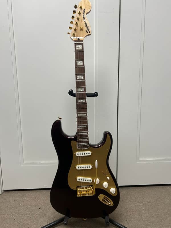 Squier 40th Anniversary Gold Edition Stratocaster Electric Guitar - Ruby Red Metallic image 1