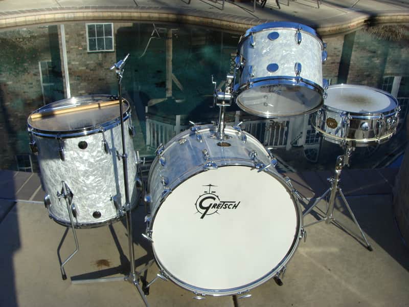 Gretsch Vintage 4 Piece Drum Set 1970s White Marine Pearl image 1