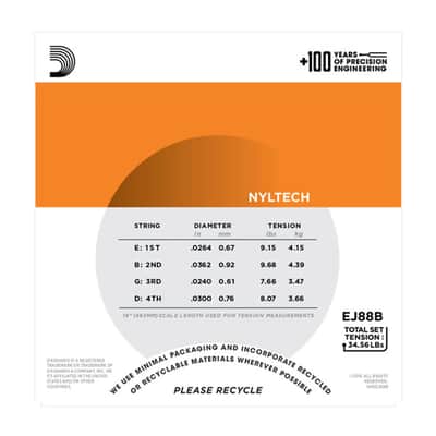 D'Addario EJ88B Nyltech Ukulele, Baritone Ukulele Strings image 3