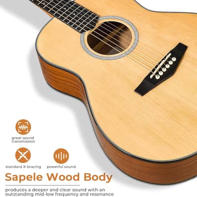3/4 Steel-String Acoustic Guitar, 36 Inch Acustica Guitarra Starter Bundle with Gig Bag Tuner Capo for Beginner Adult Teen, Natural image 5