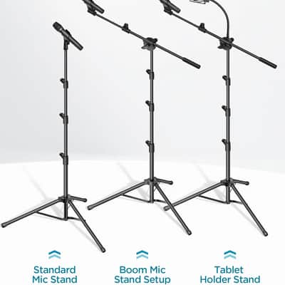 Mic Stand, 6 in 1 Microphone Stand Floor with Tablet Phone Holder Height Adjustable from 30" to 72" Mic Stand Tripod Boom Arm with Gooseneck Carrying Bag for Singing Karaoke Stage image 3