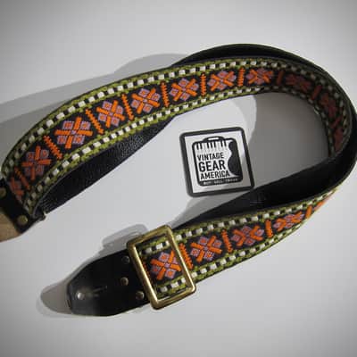 ACE Unbranded Hippie Guitar Strap Genuine Vintage Part Circa-1960s-Black with White, Green, Orange & Pink image 4