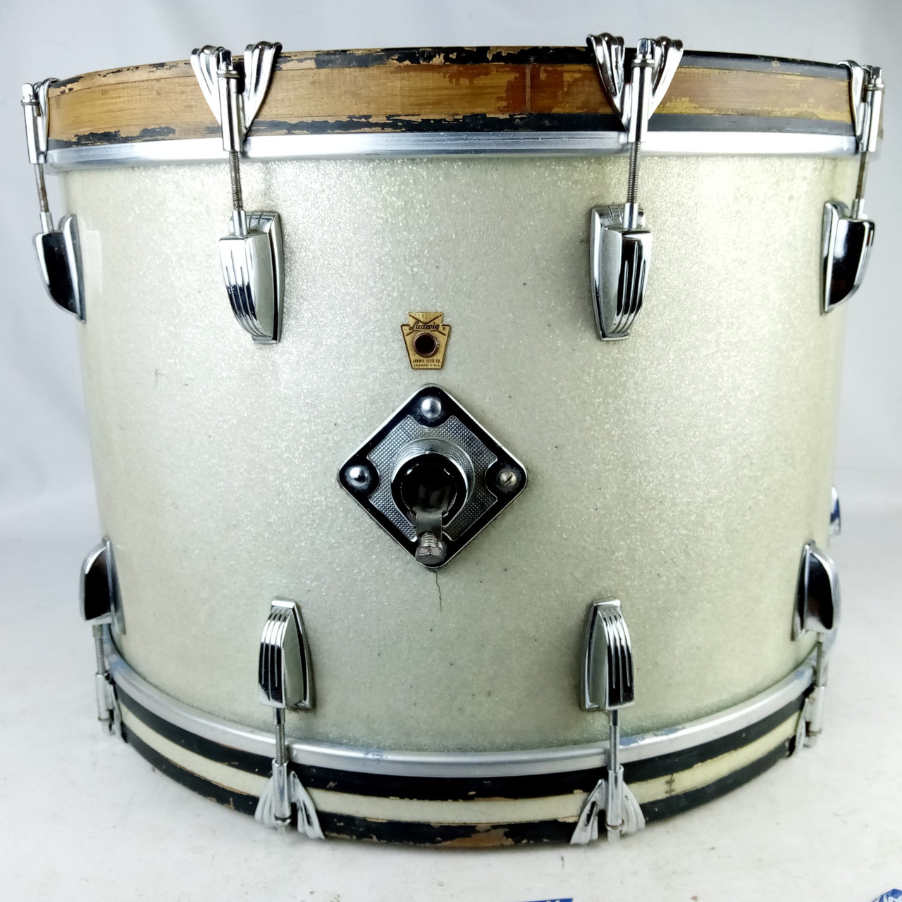 Ludwig 14x22"Keystone Badge 60s Silver Sparkle Bass Drum 3Ply Natural Maple 1969 — main photograph