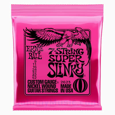 Super Slinky 7-String Nickel Wound Electric Guitar Strings 9-52 Gauge Set - Ni-plated wrap over hex-shape steel core; specially tempered tin-pltd plains image 1