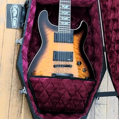 Fernandes Dragonfly Custom Elite Sunburst DC DoubleCut 24 Frets, Abalone EMG's image 11