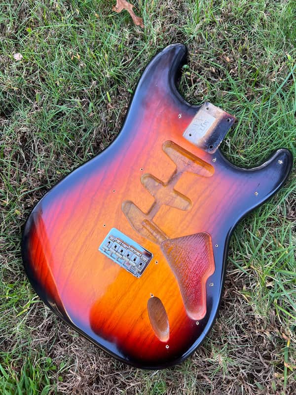 MJT VTS One Piece Ash Hardtail Stratocaster Body 2020  Sunburst  with Fender Bridge image 1