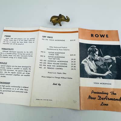 Rowe DeArmond Violin Microphone Mini-Brochure – Original Foldout Mid-'50s image 3