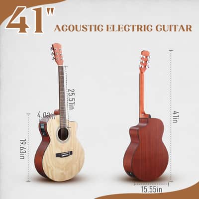 Cxxss 41-inch Willow panel guitar with matte binding, comes with a 15W amplifier, bag, tuner, strings and other accessories - Natural image 2