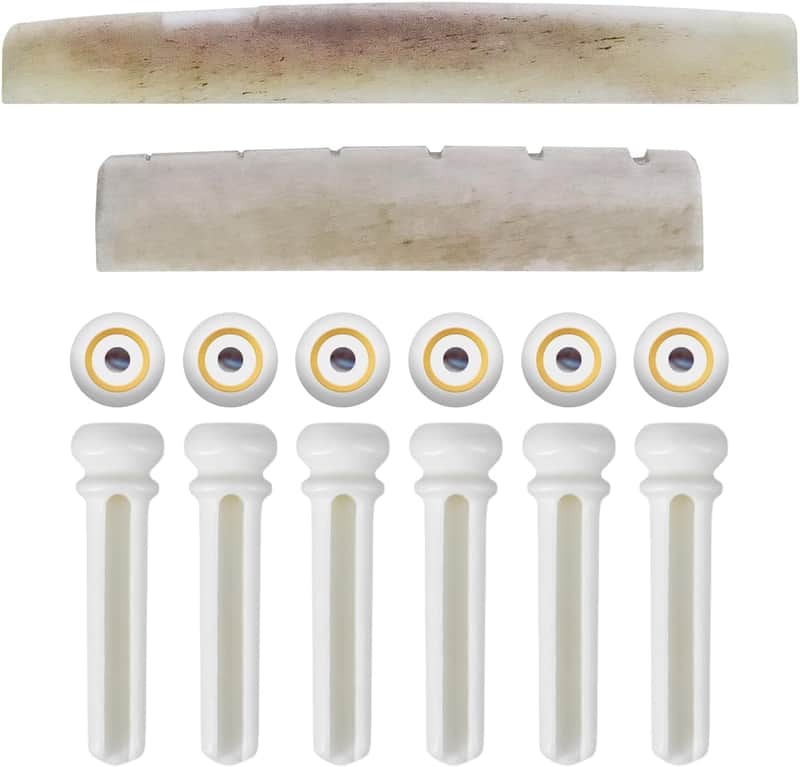 Camel Bone Guitar Bridge Saddle and Nut and 6pcs Guitar Bridge Pins for 6 String Acoustic Guitar Replacement Parts image 1