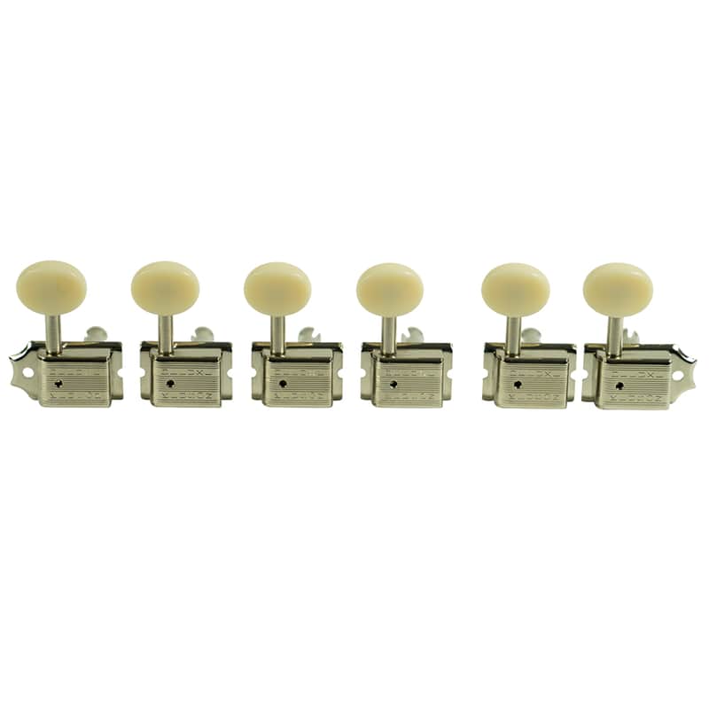 Kluson 6 In Line Deluxe Series Tuning Machines Plastic Buttons NICKEL KD-6B-NPDR image 1