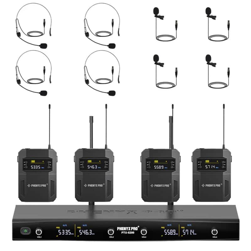 Phenyx Pro PTU-5200-4B Quad Wireless Microphone System With Frequency Hopping image 1