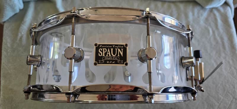 Spaun Acrylic 5.5 x 14 Snare with Flames 2010 - Clear Acrylic with Flames image 1
