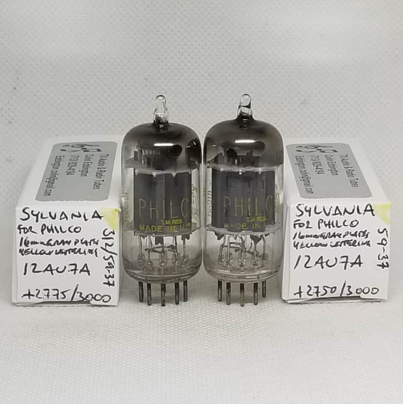 Sylvania Made For Philco 12AU7A Long Gray Plate Matched (8.3%) Pair NOS 12AU7 ECC82 image 1